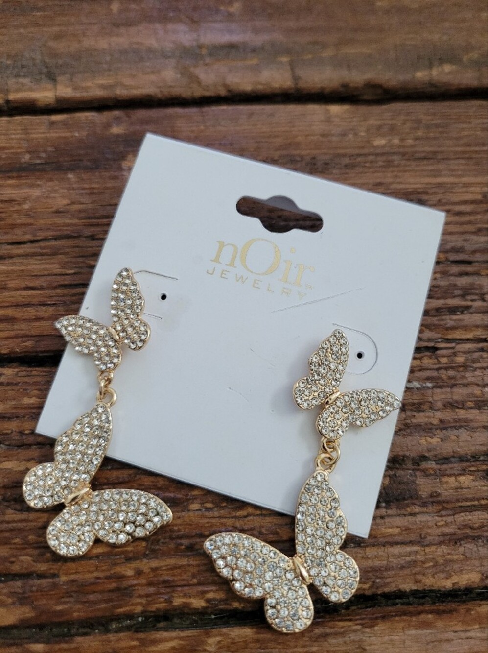 nOir Jewelry Gold Crystal Butterfly Dangle Earrings